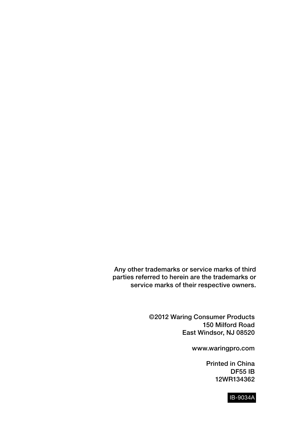 Waring Pro DF55 User Manual | Page 11 / 11