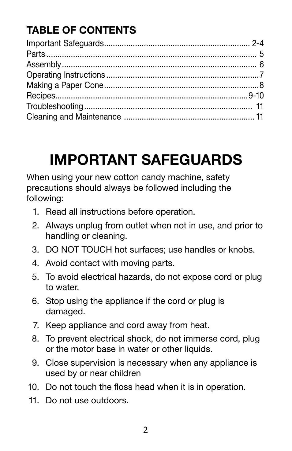 Important safeguards | Waring Pro CC150 User Manual | Page 2 / 12