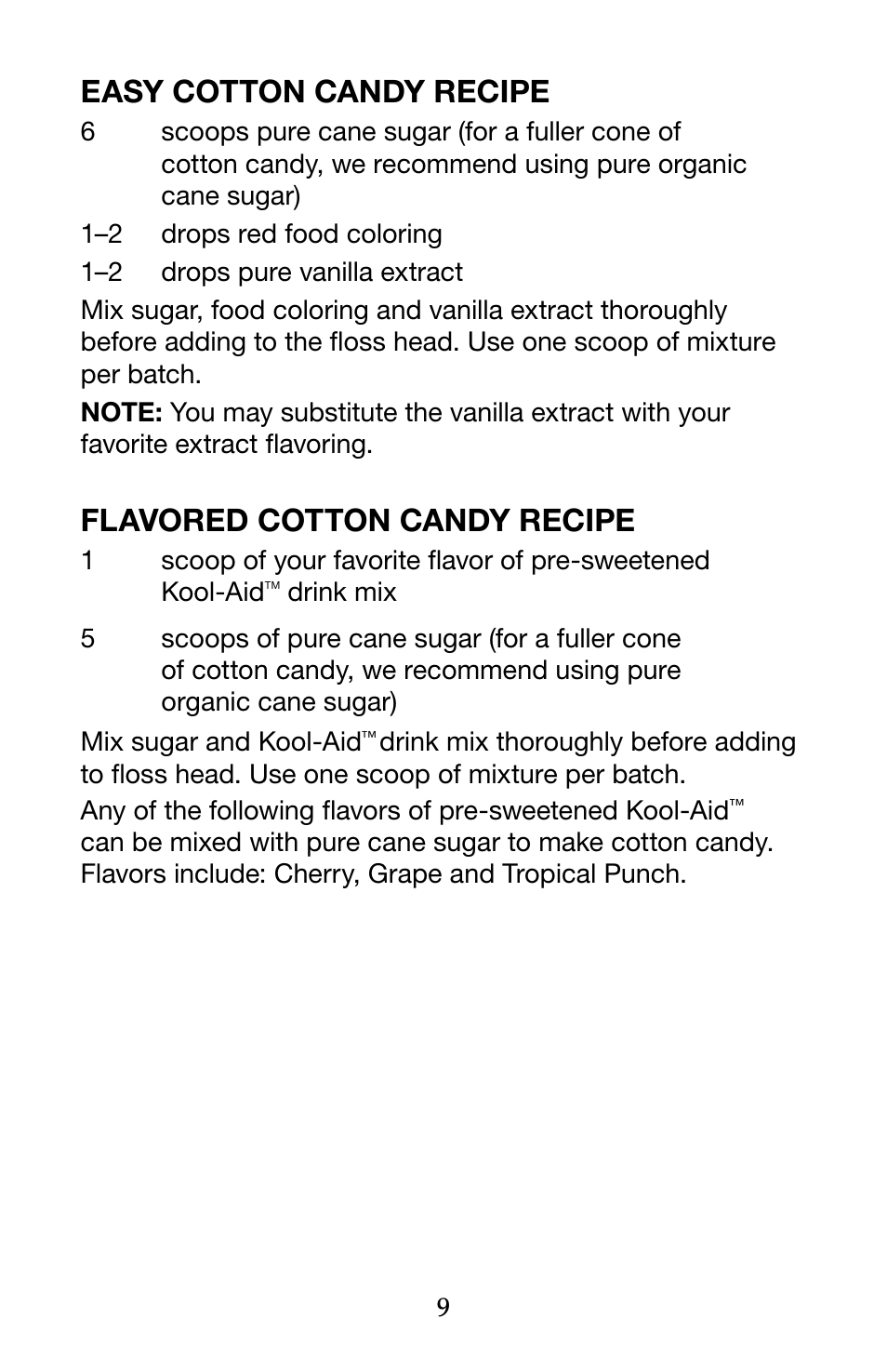 Easy cotton candy recipe, Flavored cotton candy recipe | Waring Pro CC150 User Manual | Page 9 / 12