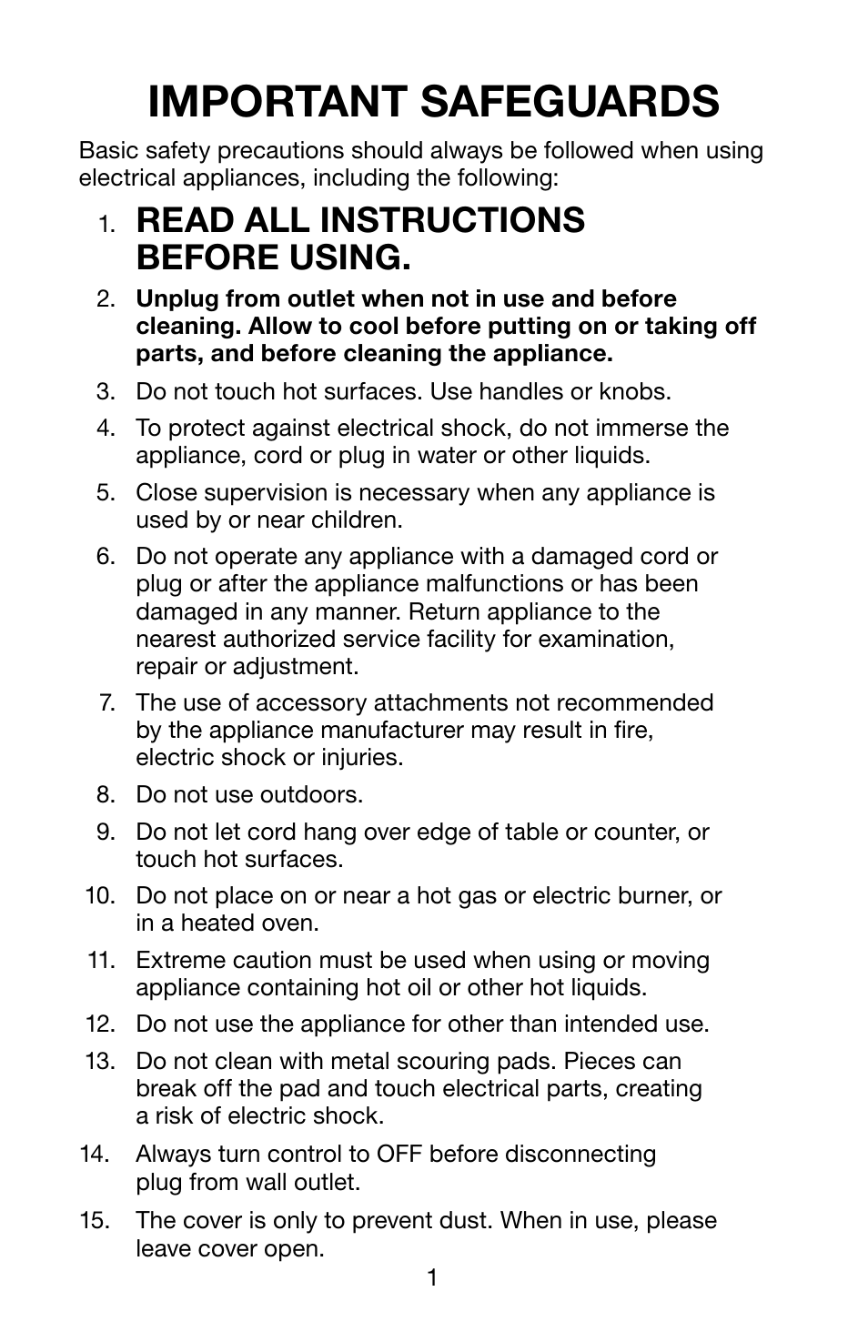 Important safeguards, Read all instructions before using | Waring Pro HDG150 User Manual | Page 2 / 8