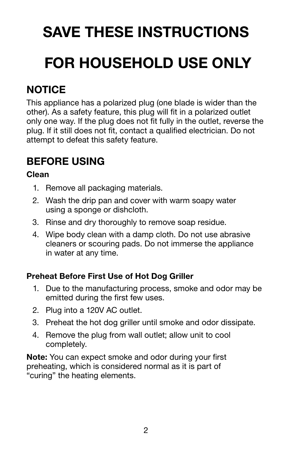 Save these instructions for household use only, Notice, Before using | Waring Pro HDG150 User Manual | Page 3 / 8