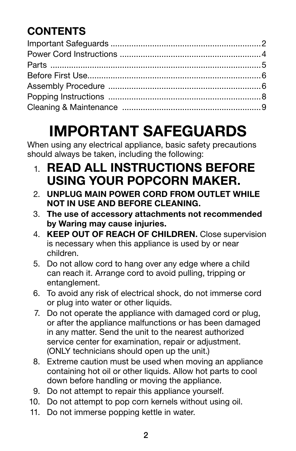 Waring Pro WPM28 User Manual | Page 2 / 12