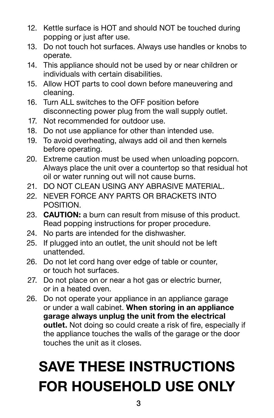 Save these instructions for household use only | Waring Pro WPM28 User Manual | Page 3 / 12