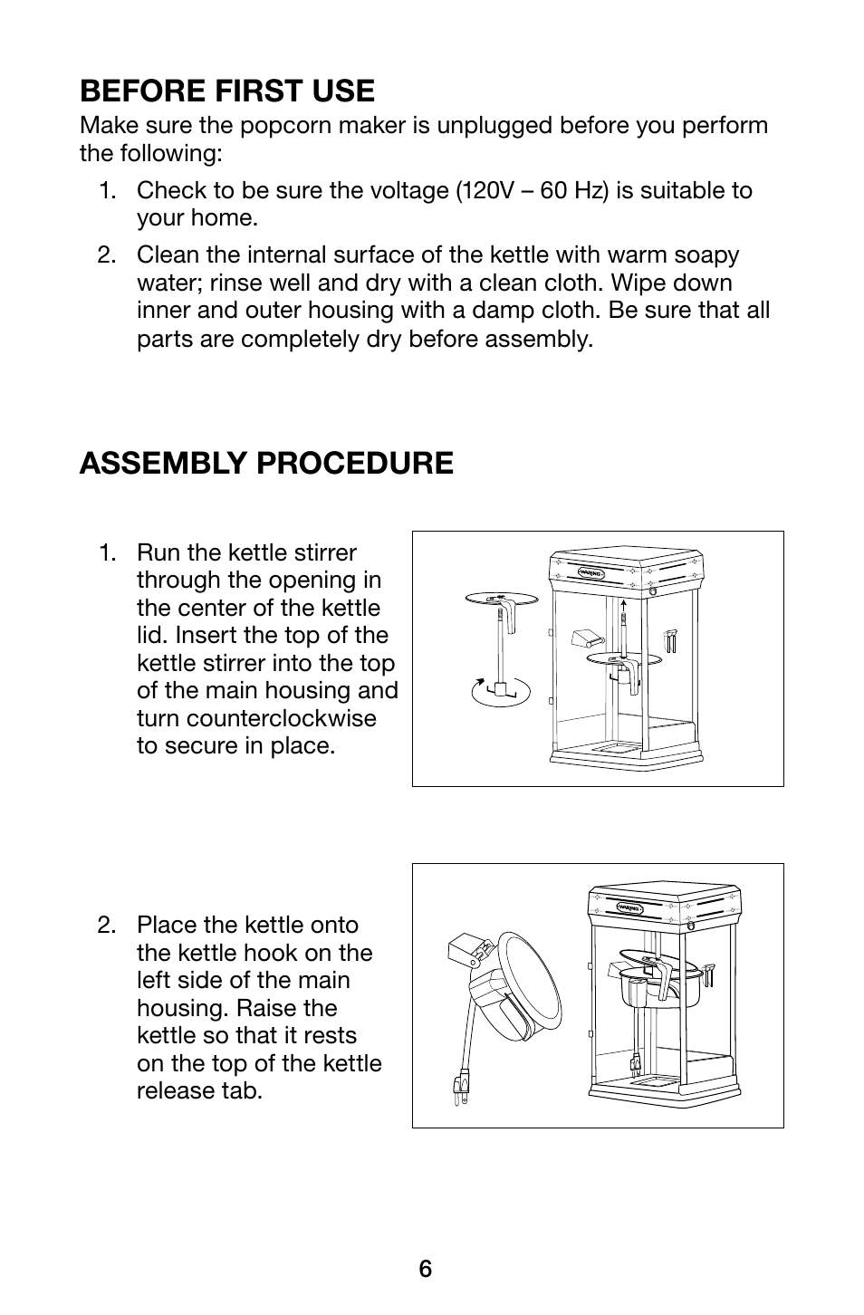 Before first use, Assembly procedure | Waring Pro WPM28 User Manual | Page 6 / 12