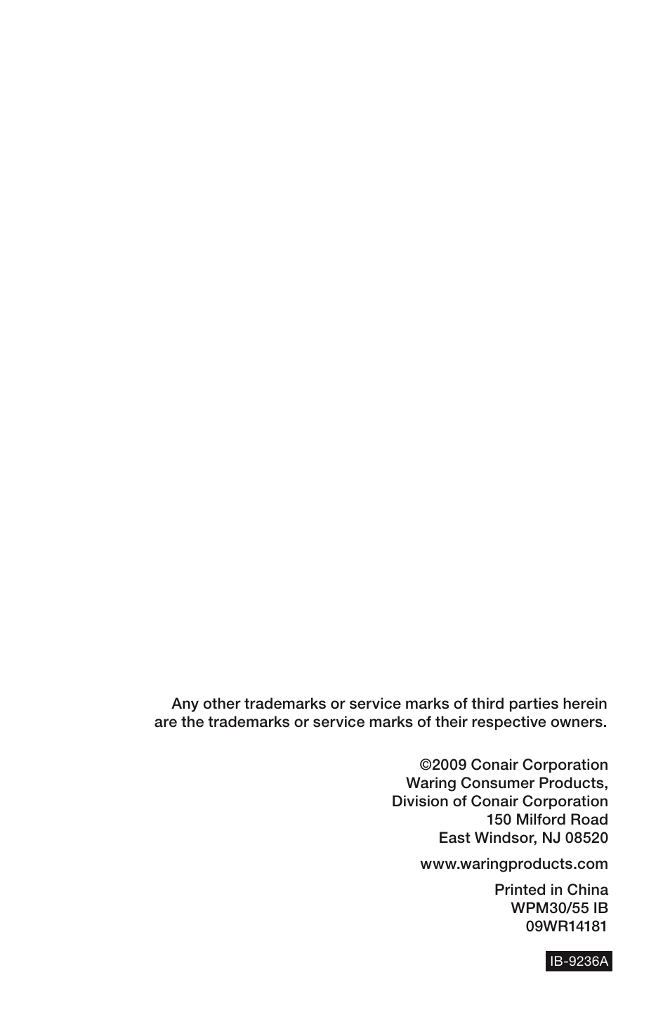 Waring Pro WPM30 User Manual | Page 8 / 8