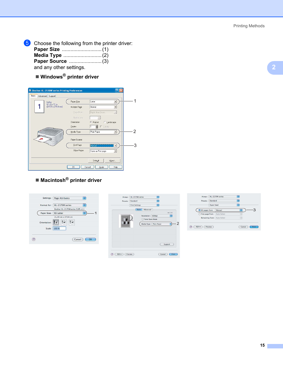 Printer driver, Macintosh | Brother HL-2150N User Manual | Page 22 / 130