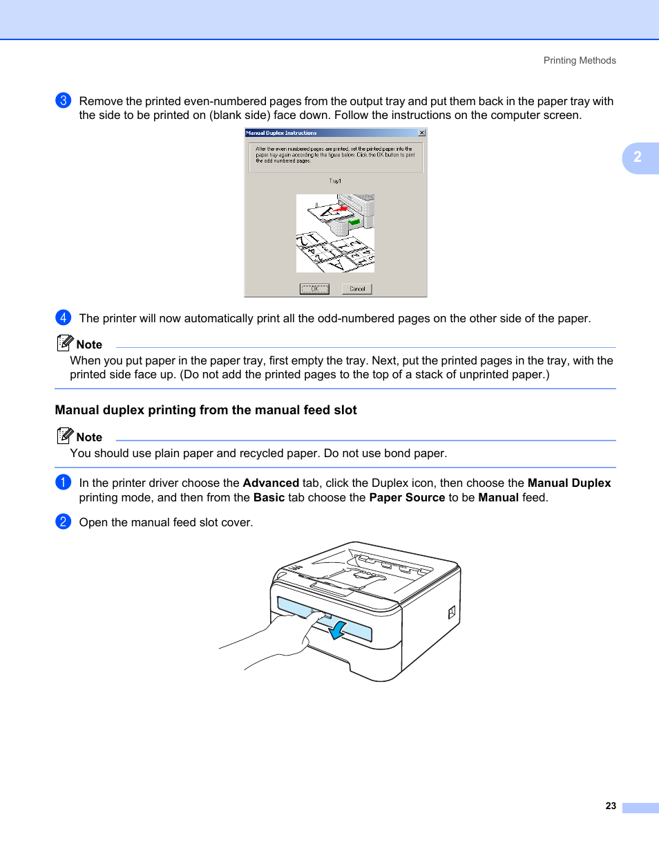 Manual duplex printing from the manual feed slot | Brother HL-2150N User Manual | Page 30 / 130