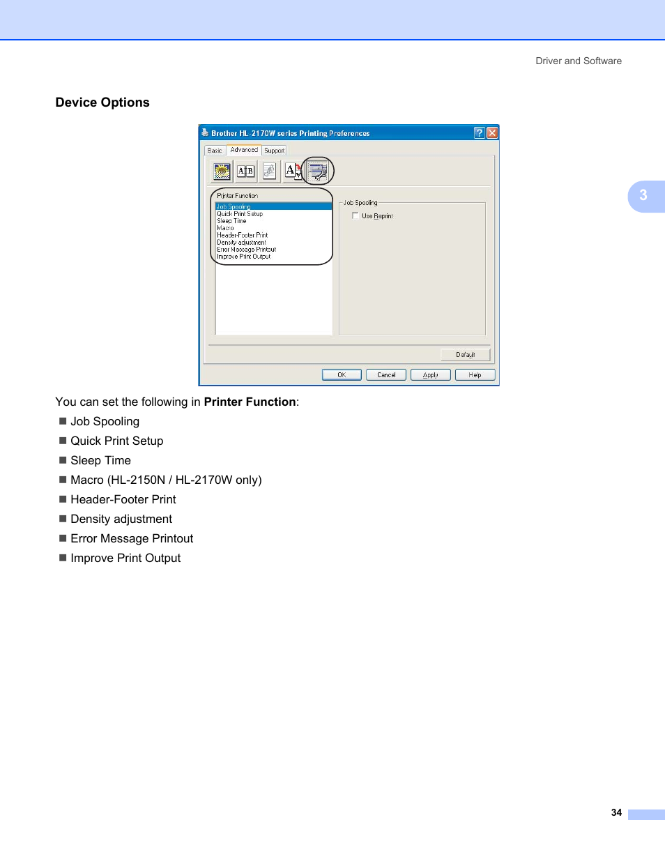 Device options | Brother HL-2150N User Manual | Page 41 / 130