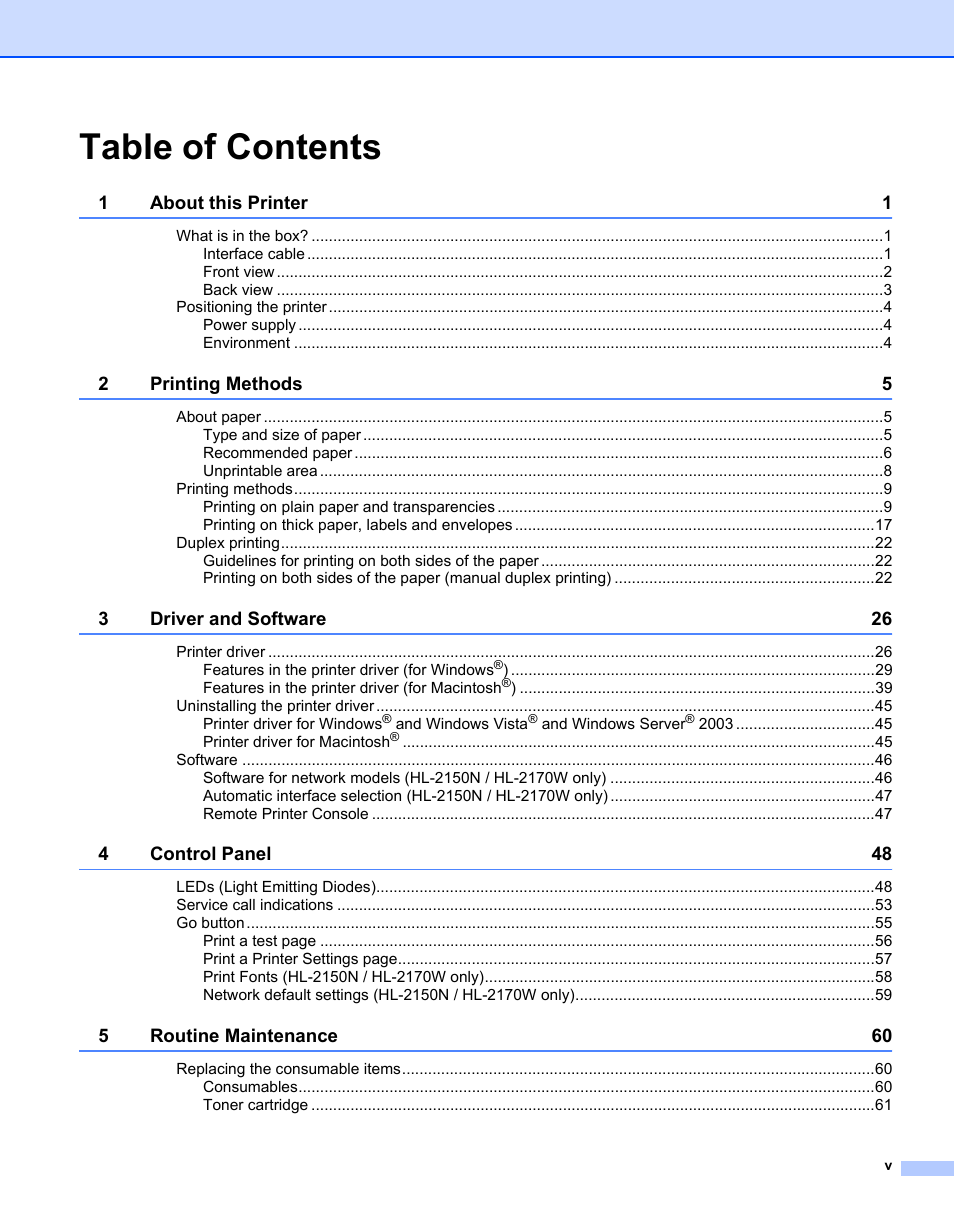 Brother HL-2150N User Manual | Page 6 / 130