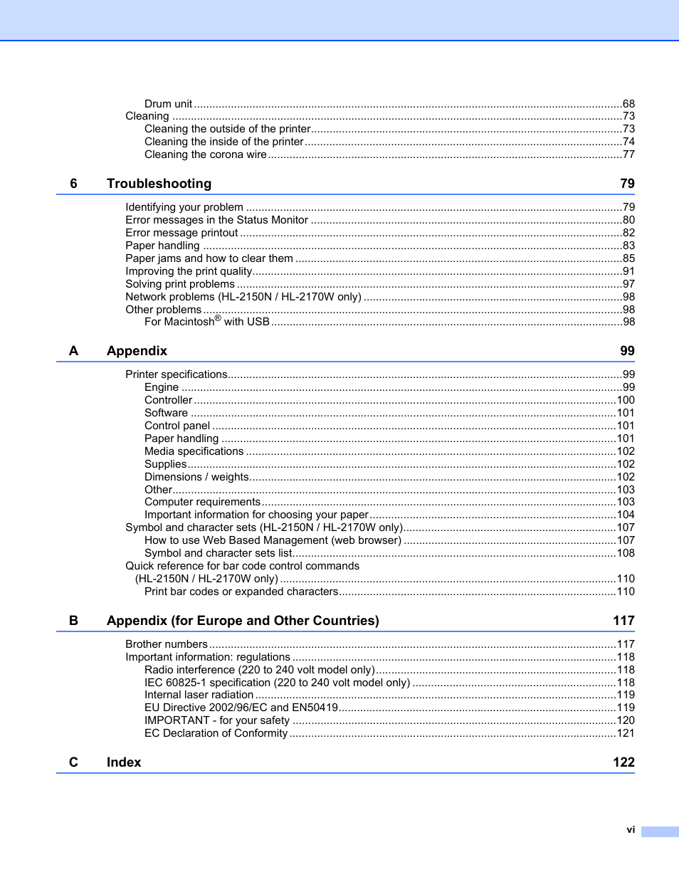 Brother HL-2150N User Manual | Page 7 / 130