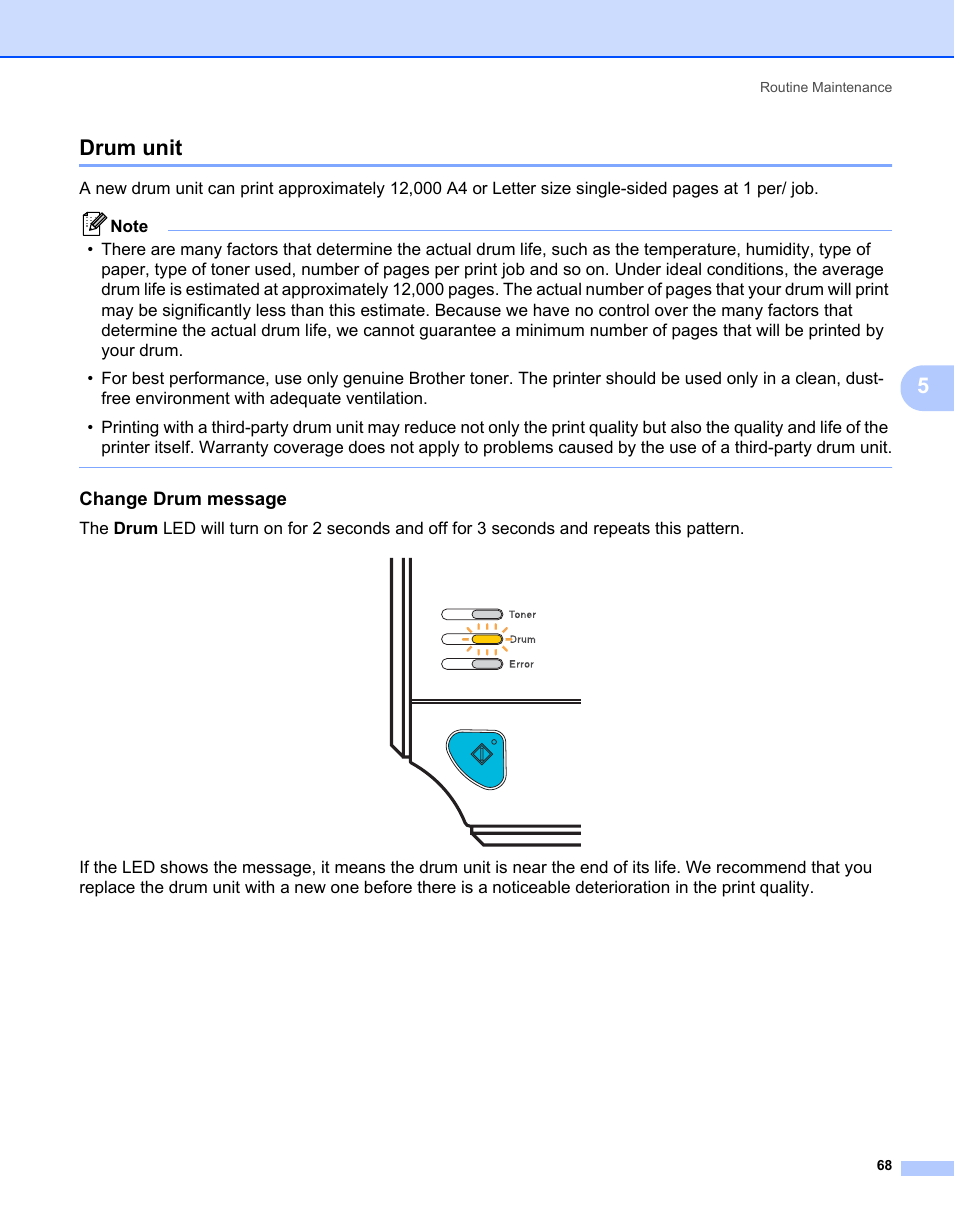 Drum unit, Change drum message, 5drum unit | Brother HL-2150N User Manual | Page 75 / 130