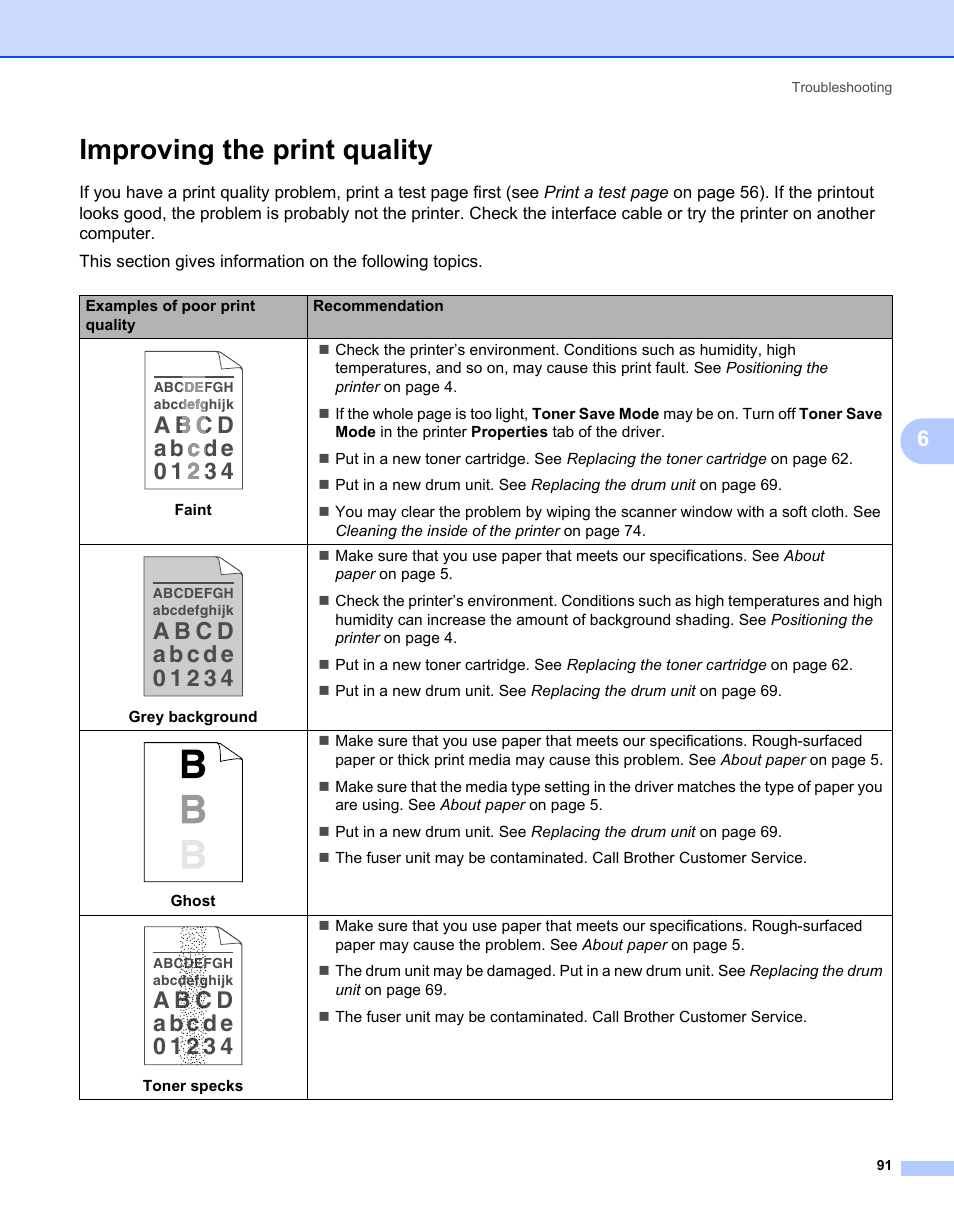 Improving the print quality | Brother HL-2150N User Manual | Page 98 / 130