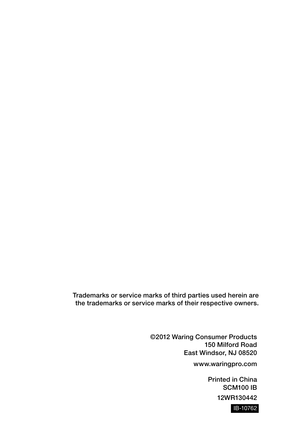 Waring Pro SCM100 User Manual | Page 12 / 12