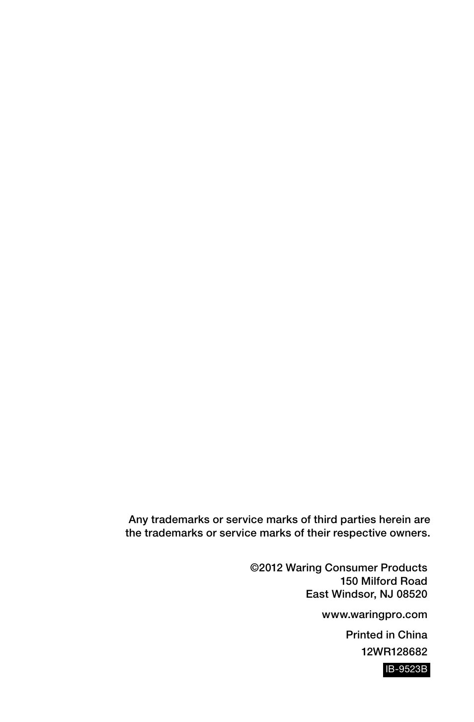 Waring Pro WT400 User Manual | Page 7 / 7
