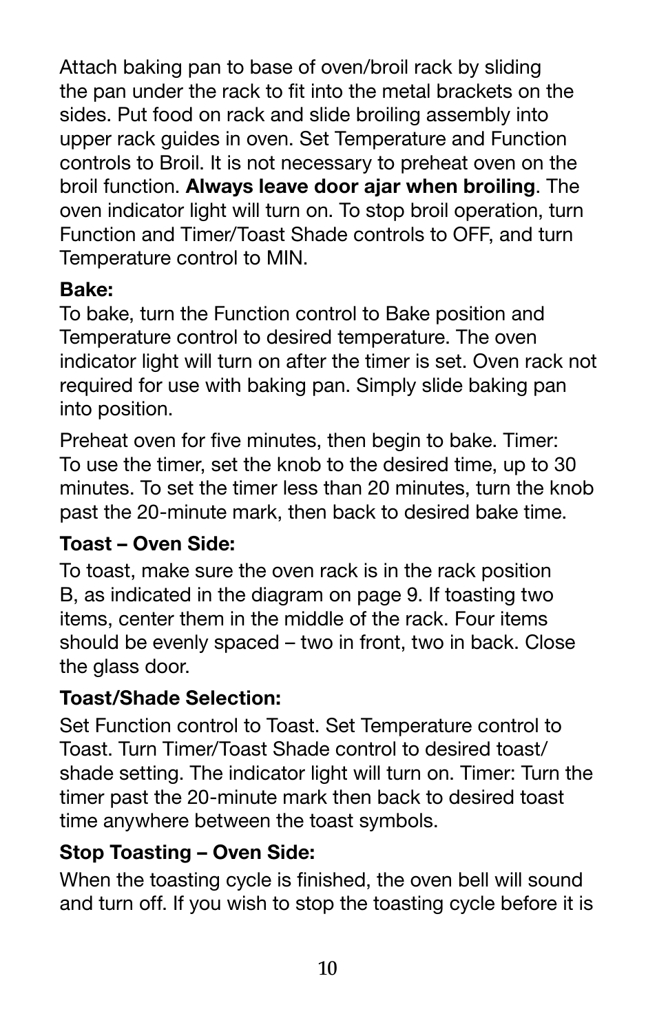 Waring Pro WTO150 User Manual | Page 10 / 12