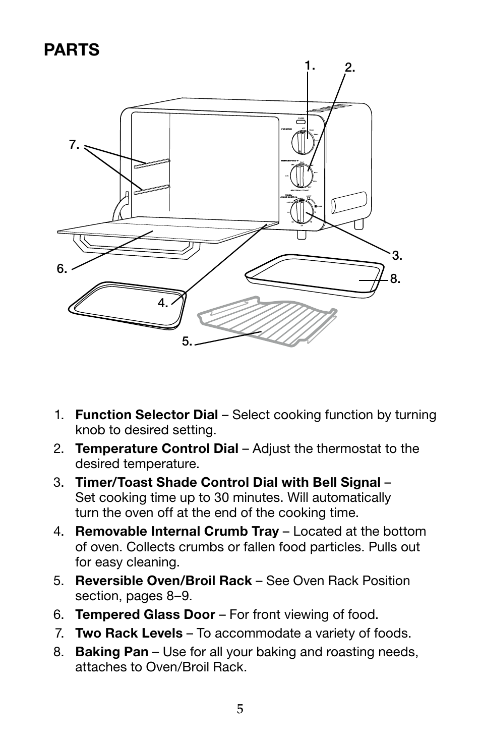 Parts | Waring Pro WTO450 User Manual | Page 5 / 12