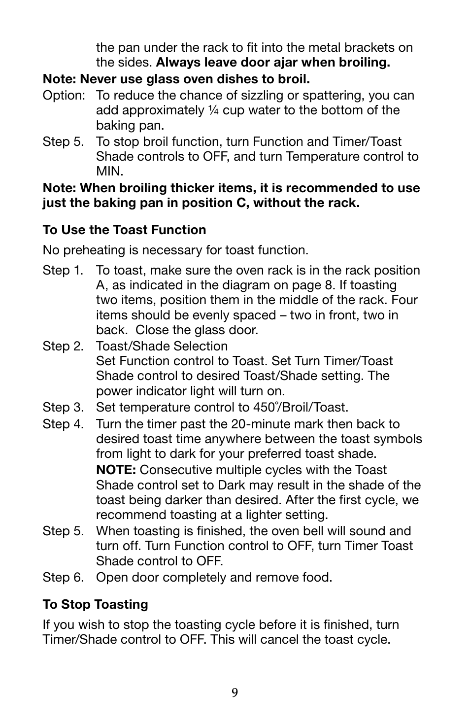 Waring Pro WTO450 User Manual | Page 9 / 12