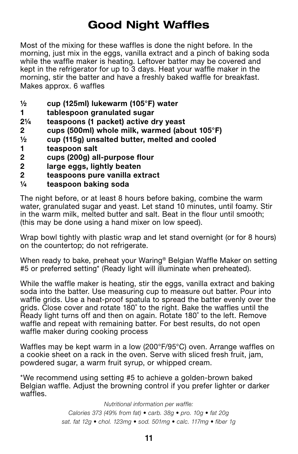 Good night waffles | Waring Pro WMK200 User Manual | Page 11 / 16