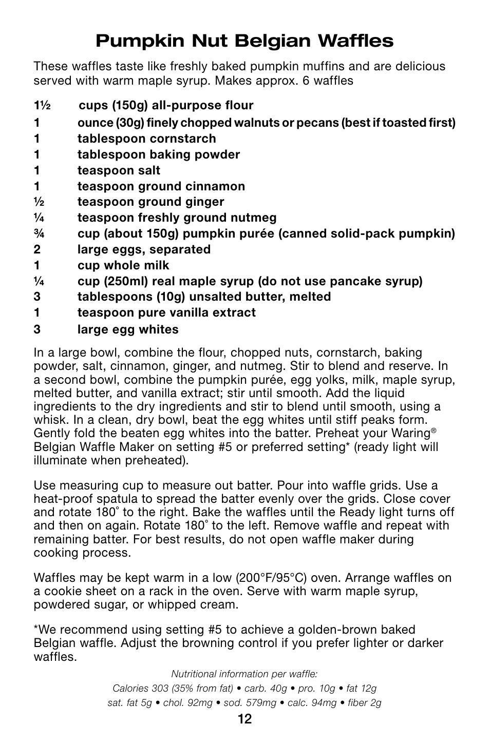 Pumpkin nut belgian waffles | Waring Pro WMK200 User Manual | Page 12 / 16