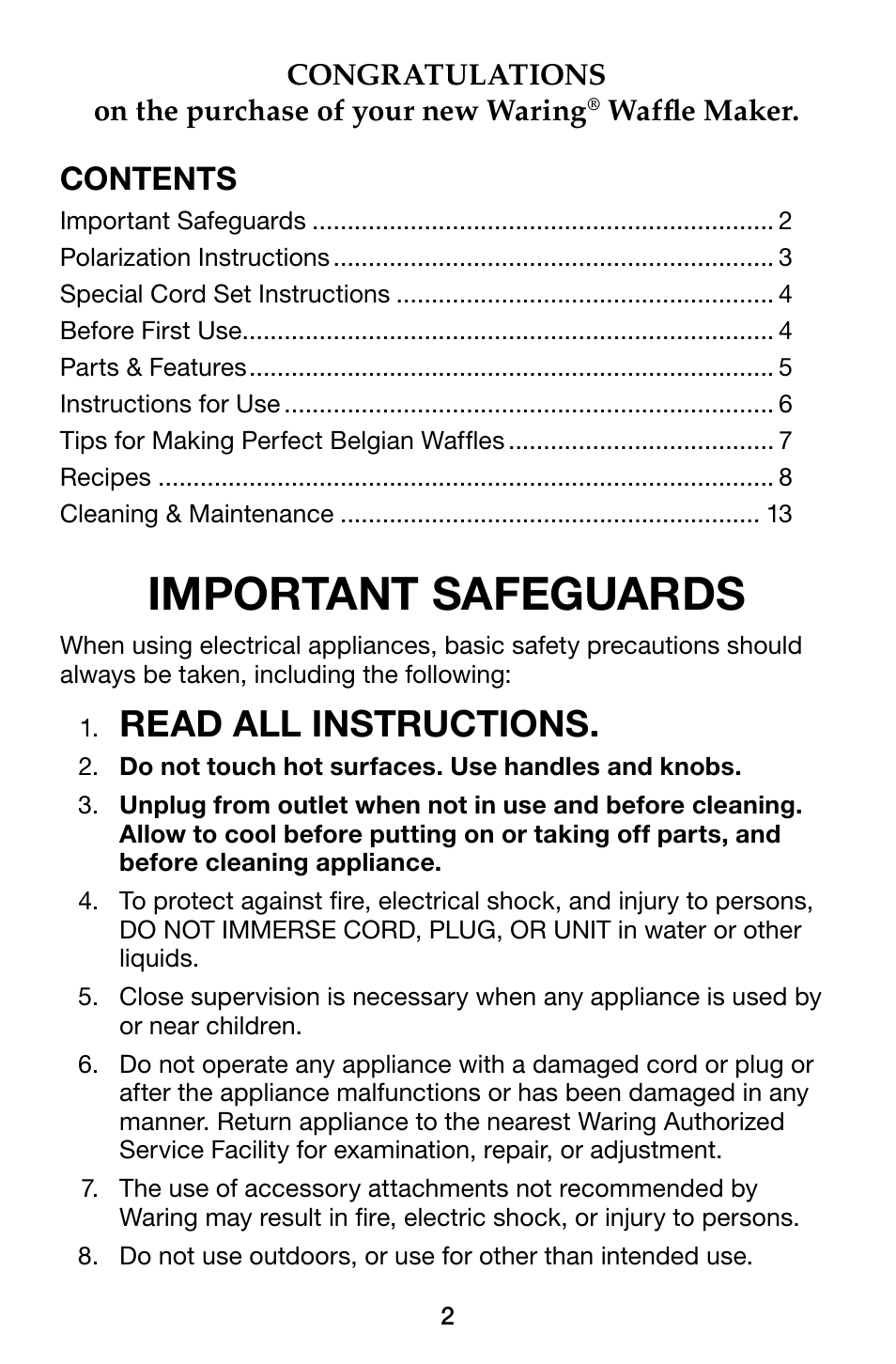 Waring Pro WMK200 User Manual | Page 2 / 16