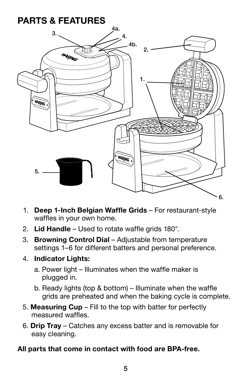 Parts & features | Waring Pro WMK200 User Manual | Page 5 / 16