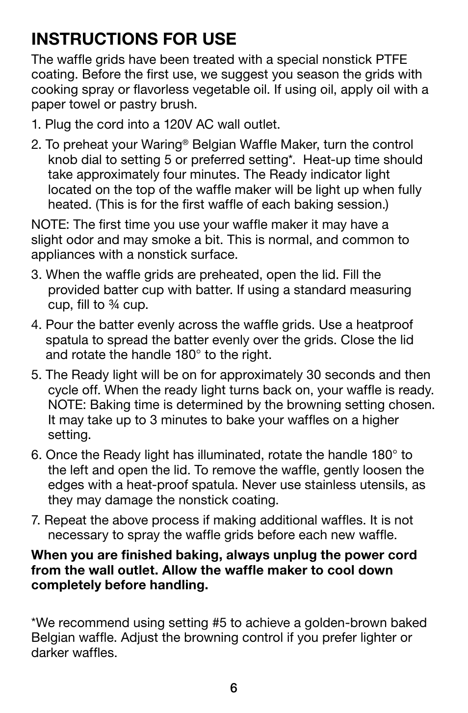 Instructions for use | Waring Pro WMK200 User Manual | Page 6 / 16