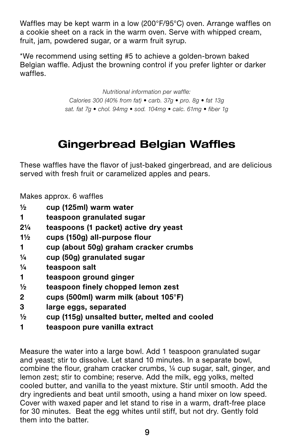 Gingerbread belgian waffles | Waring Pro WMK200 User Manual | Page 9 / 16