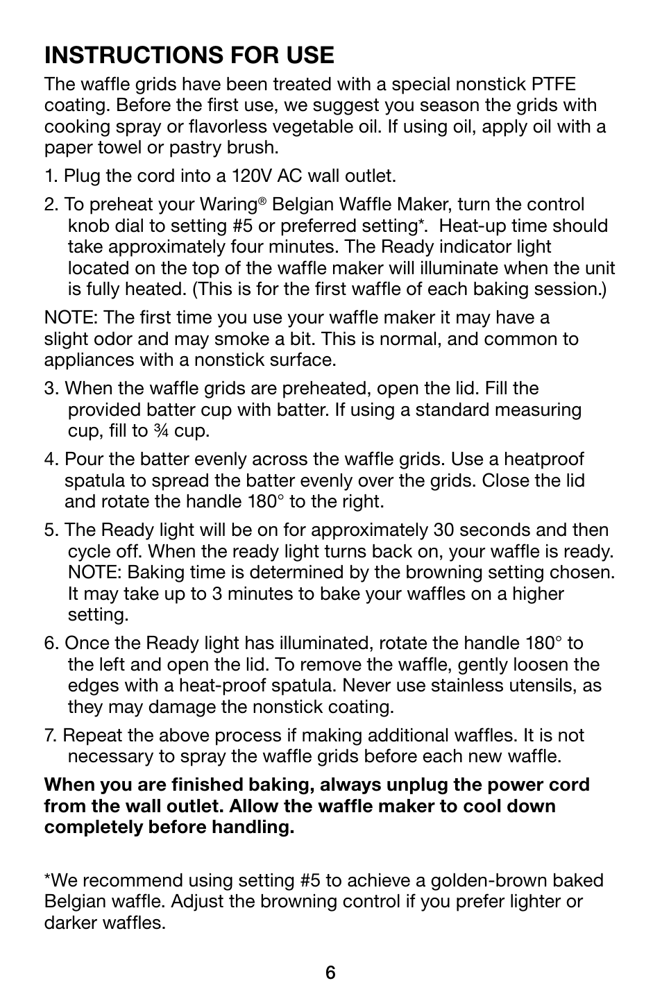 Instructions for use | Waring Pro WMK250SQ User Manual | Page 6 / 16