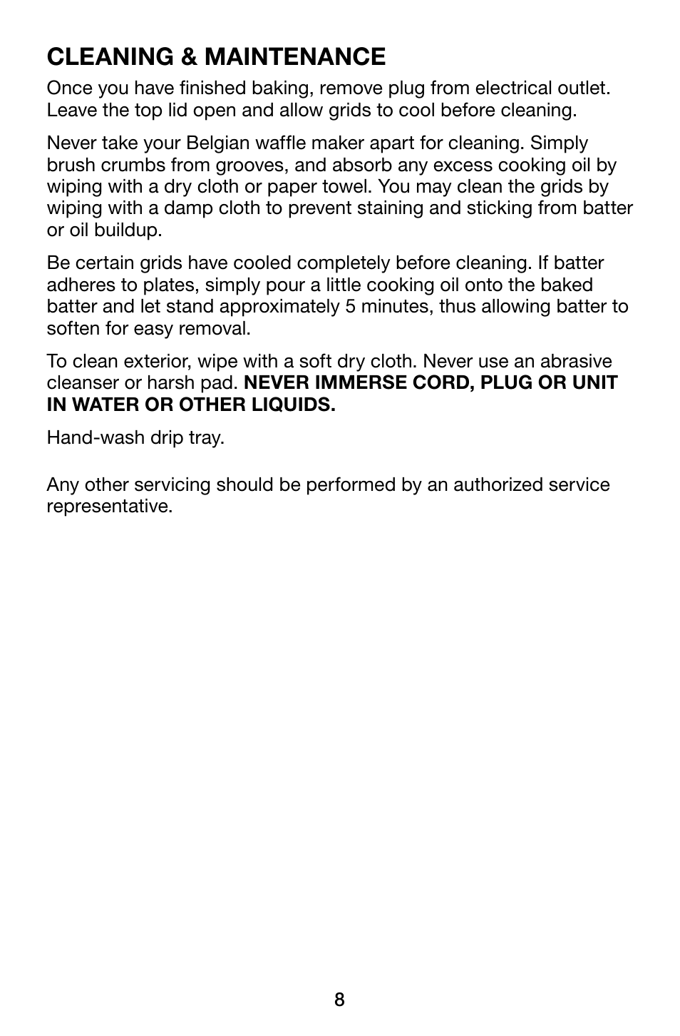 Cleaning & maintenance | Waring Pro WMK250SQ User Manual | Page 8 / 16