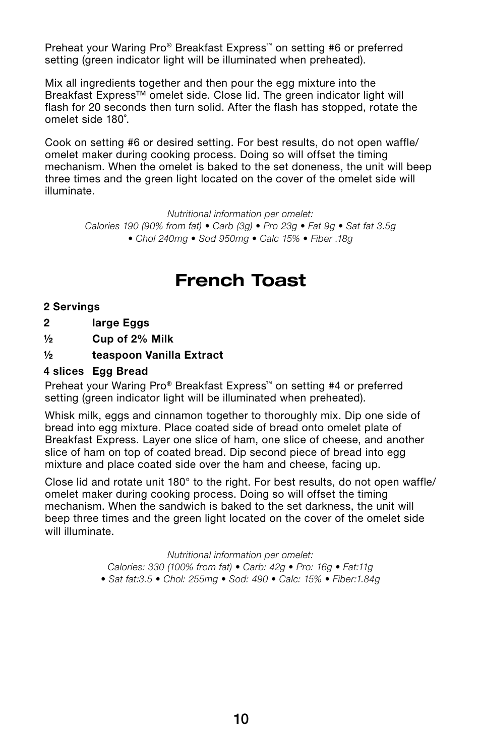 French toast | Waring Pro WMR300 User Manual | Page 10 / 20