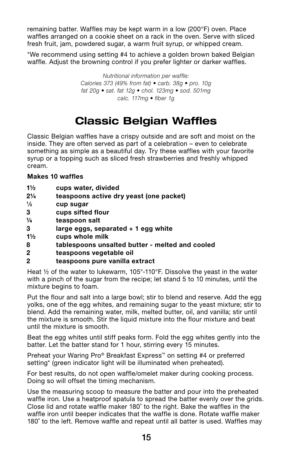 Classic belgian waffles | Waring Pro WMR300 User Manual | Page 15 / 20