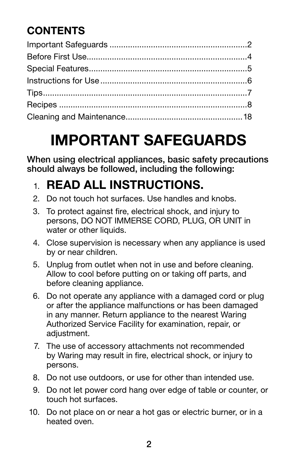 Waring Pro WMR300 User Manual | Page 2 / 20
