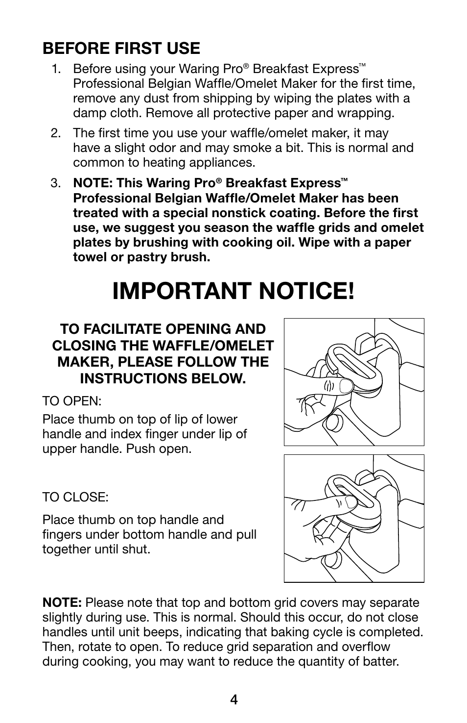 Important notice, Before first use | Waring Pro WMR300 User Manual | Page 4 / 20