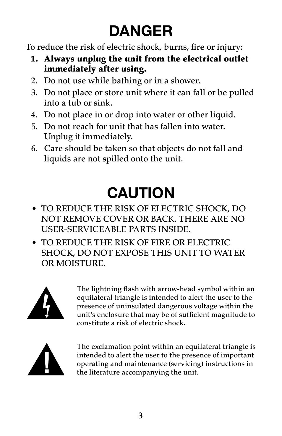 Danger, Caution | Waring Pro PC100 User Manual | Page 4 / 8