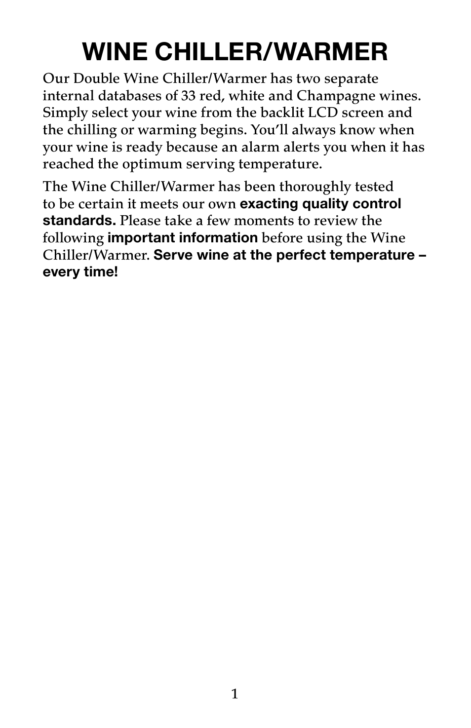 Wine chiller/warmer | Waring Pro PC200 User Manual | Page 2 / 8