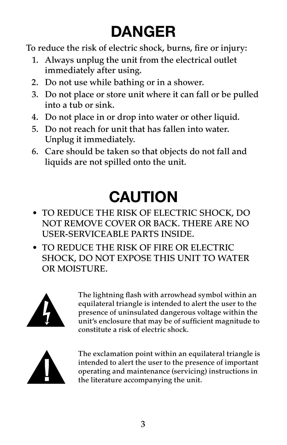 Danger, Caution | Waring Pro PC200 User Manual | Page 4 / 8
