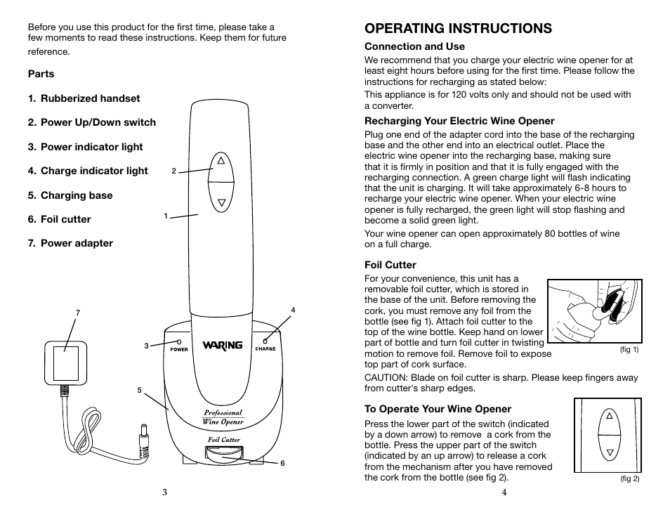 Operating instructions | Waring Pro WO50B User Manual | Page 3 / 5