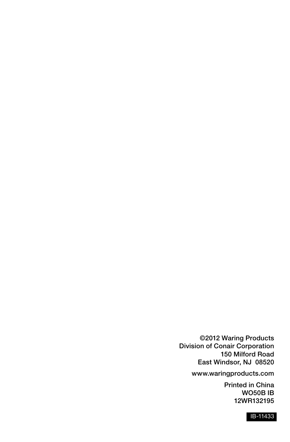 Waring Pro WO50B User Manual | Page 5 / 5