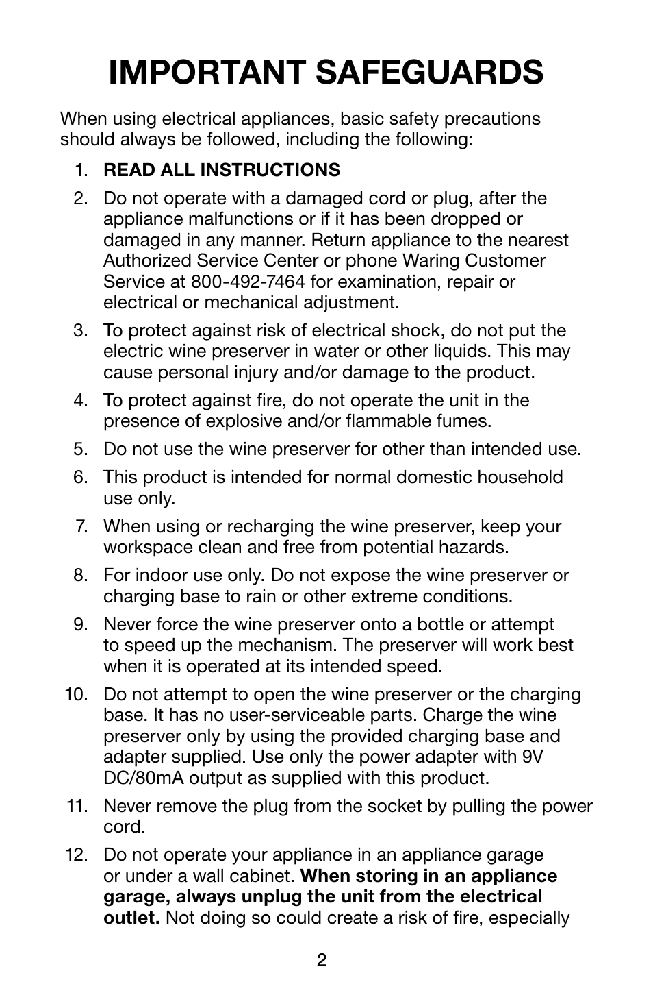 Important safeguards | Waring Pro WP55 User Manual | Page 2 / 8