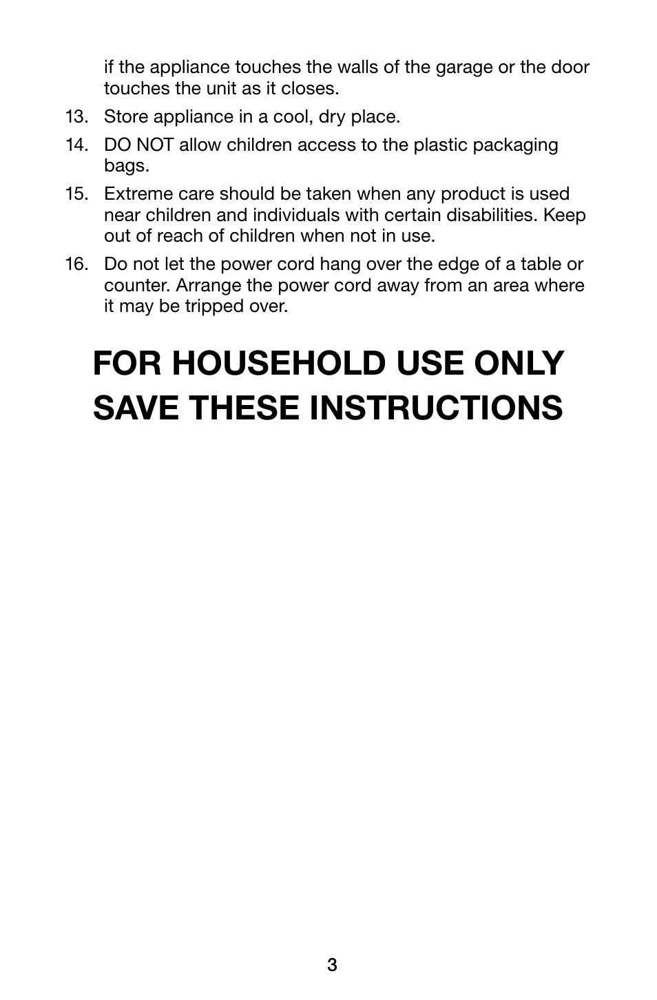 For household use only save these instructions | Waring Pro WP55 User Manual | Page 3 / 8