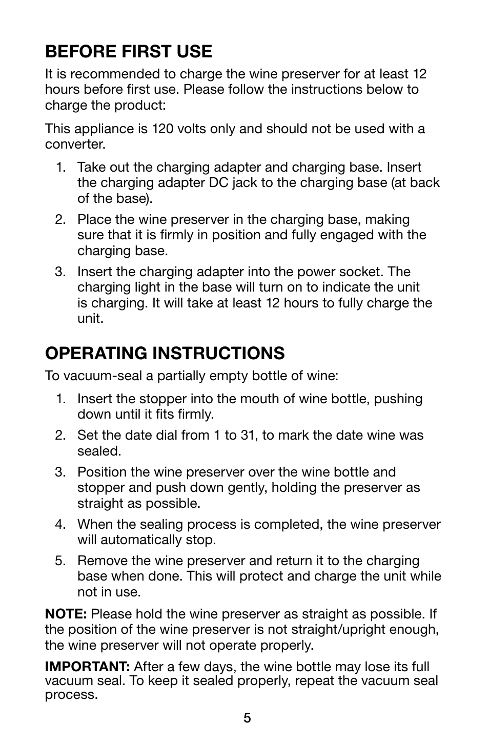 Before first use, Operating instructions | Waring Pro WP55 User Manual | Page 5 / 8