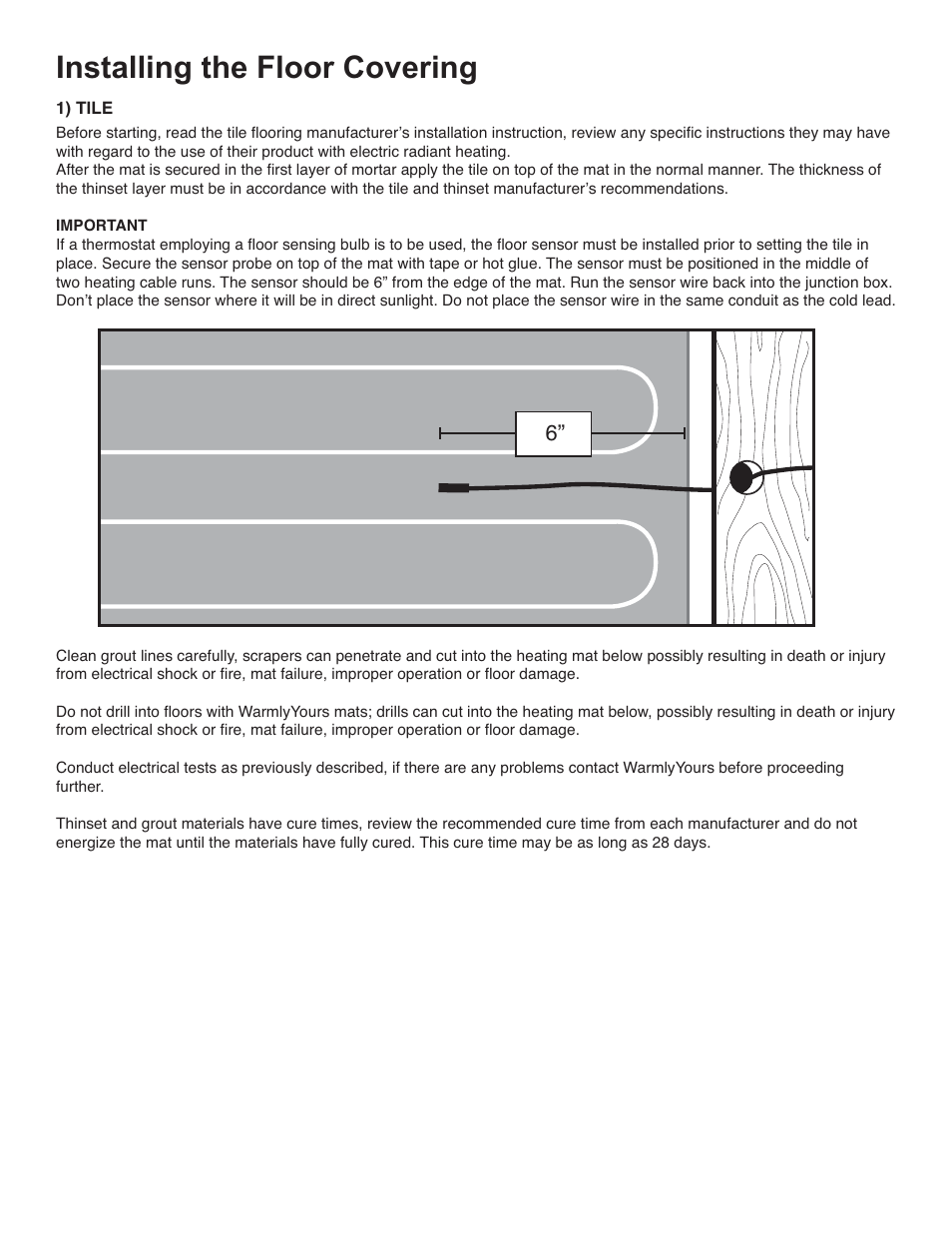 Tz custom fit manual_6, Installing the floor covering | WarmlyYours TempZone Custom Mat User Manual | Page 6 / 11