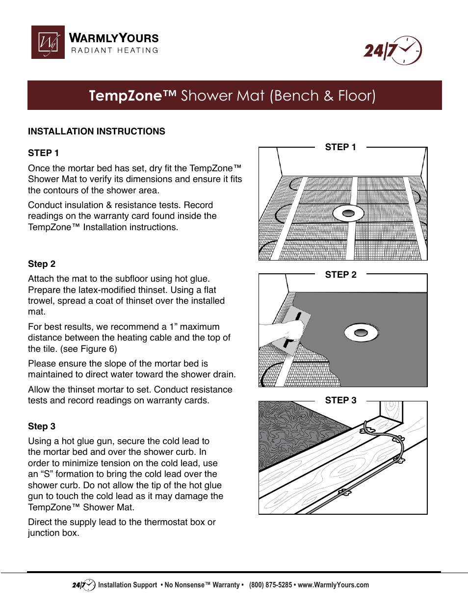 WarmlyYours TempZone Shower Mat (Bench & Floor) User Manual | 2 pages