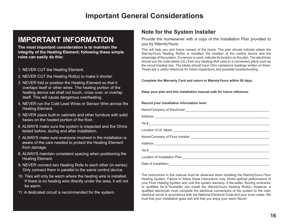WarmlyYours TempZone FLEX (Twin) Conductor 120V or 240V User Manual | Page 17 / 19