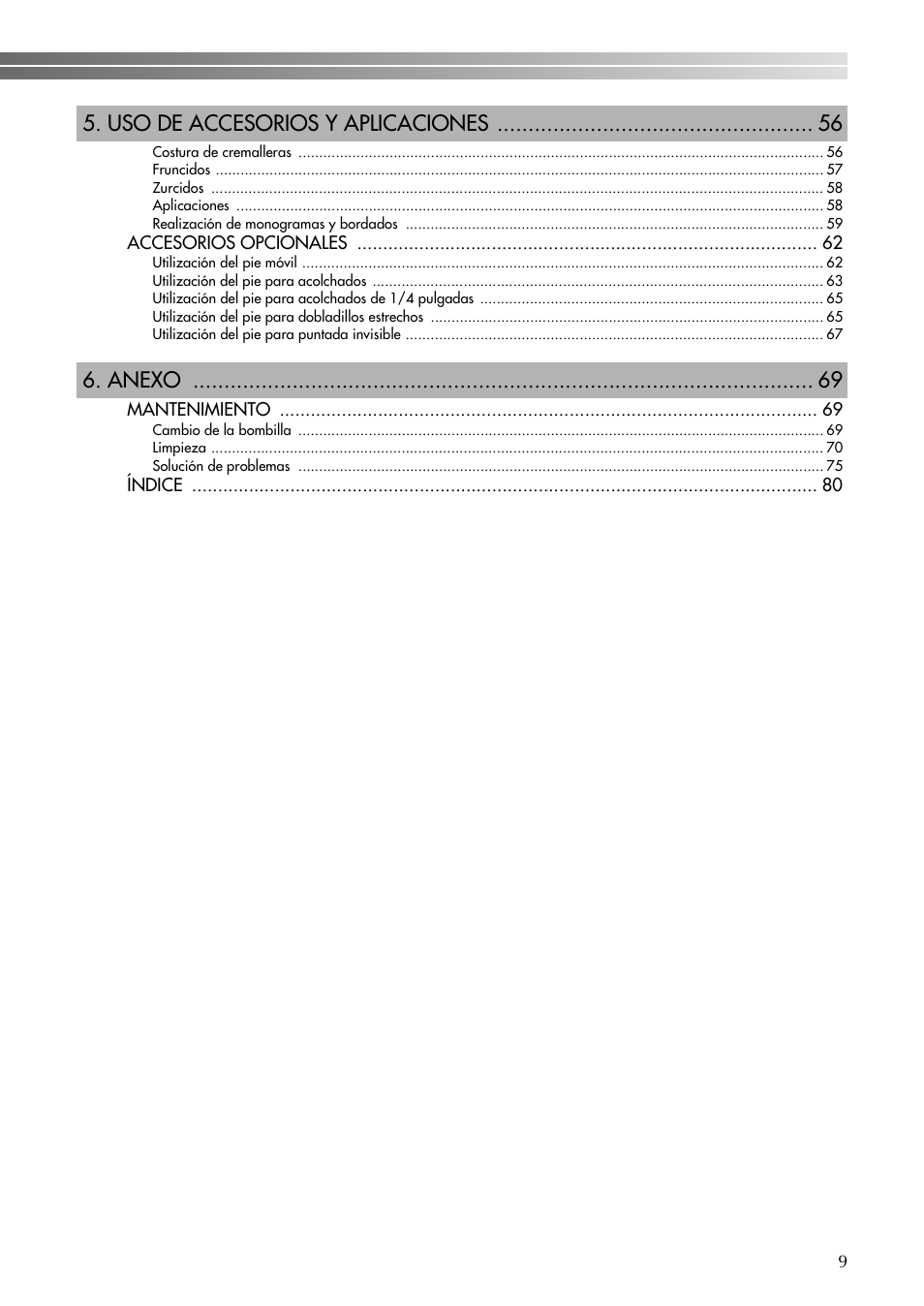 Uso de accesorios y aplicaciones, Anexo | Brother BM-3600 User Manual | Page 10 / 82