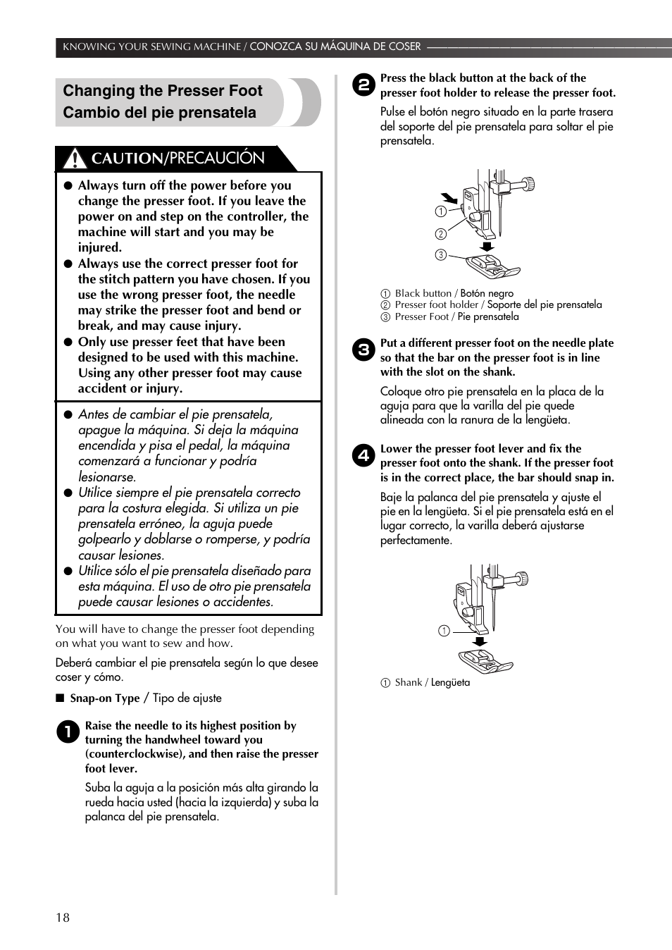 Caution/ precaución | Brother BM-3600 User Manual | Page 19 / 82