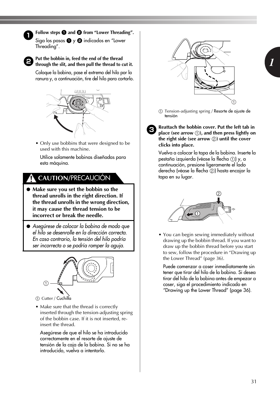 Caution/ precaución | Brother BM-3600 User Manual | Page 32 / 82