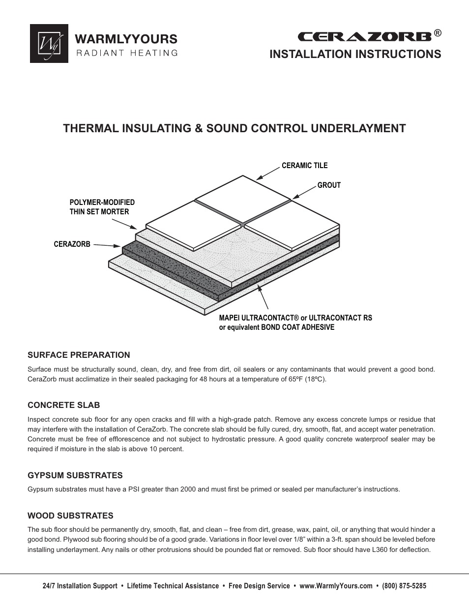 Installation instructions, Thermal insulating & sound control underlayment | WarmlyYours Cerazorb User Manual | Page 2 / 2