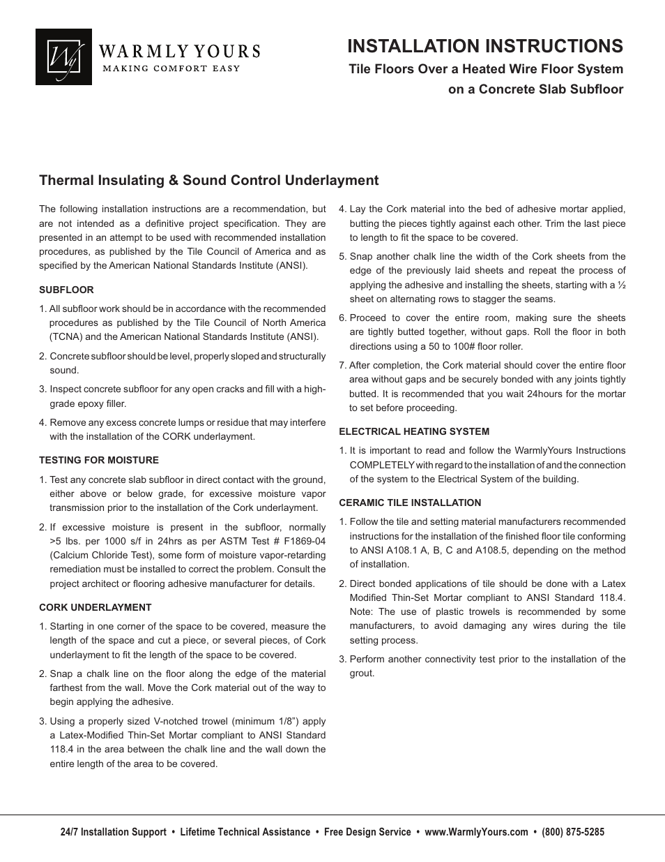 WarmlyYours Cork User Manual | 2 pages