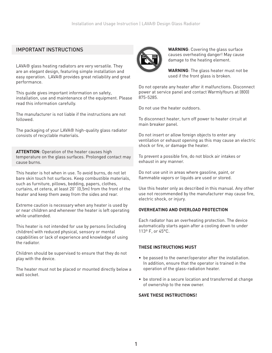 WarmlyYours Lava User Manual | Page 2 / 13